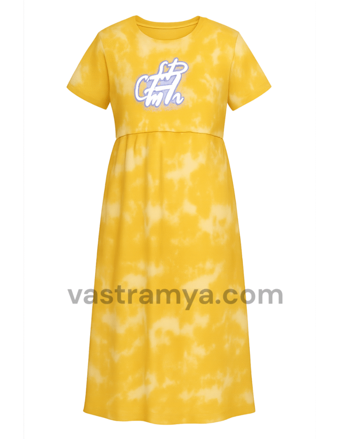 zipless feeding maternity dress yellow tie dye unicorn print