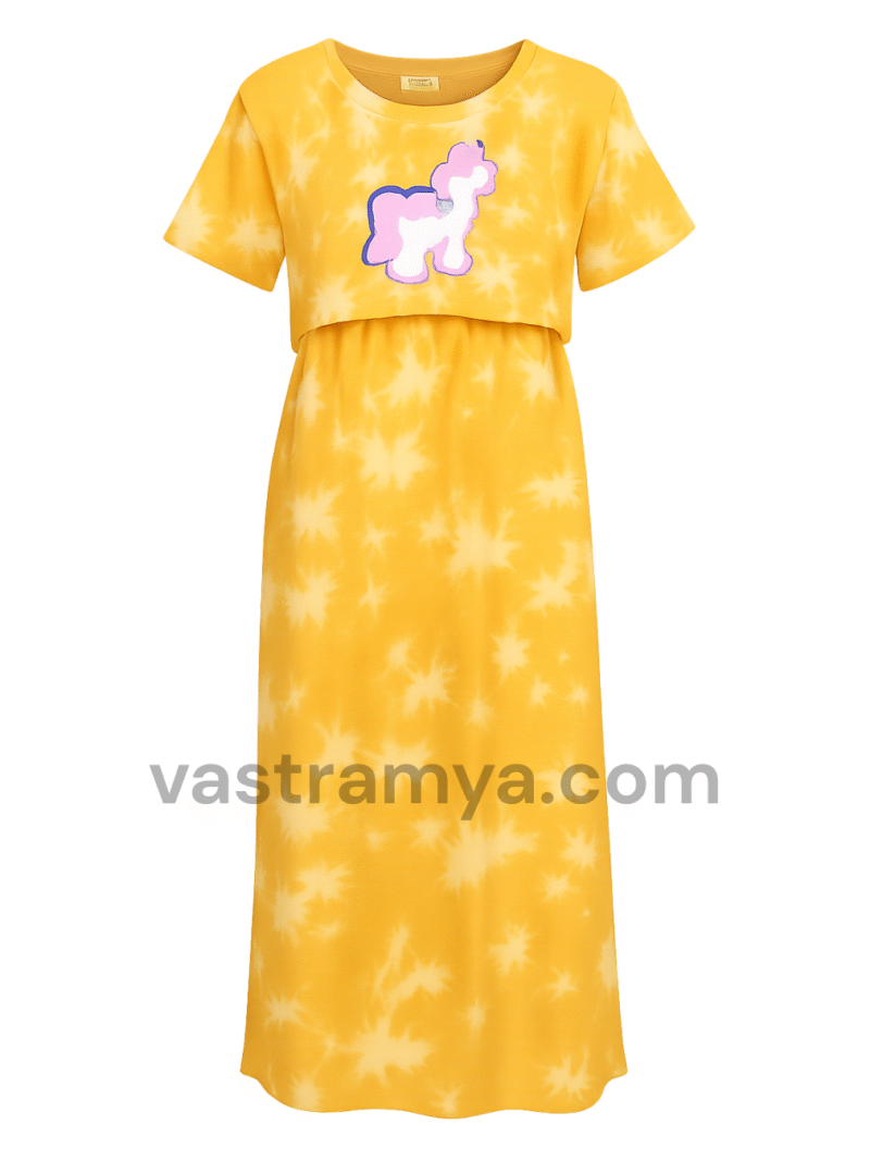 zipless feeding maternity dress yellow tie dye unicorn print
