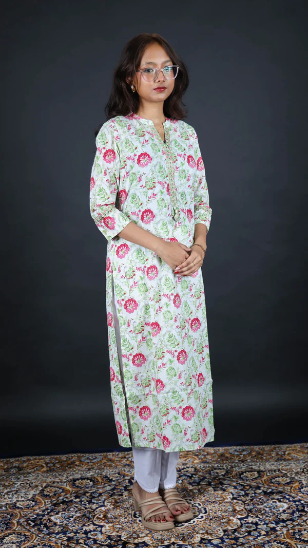 Home lavender floral printed cotton long kurti | women casual & office wear (copy)