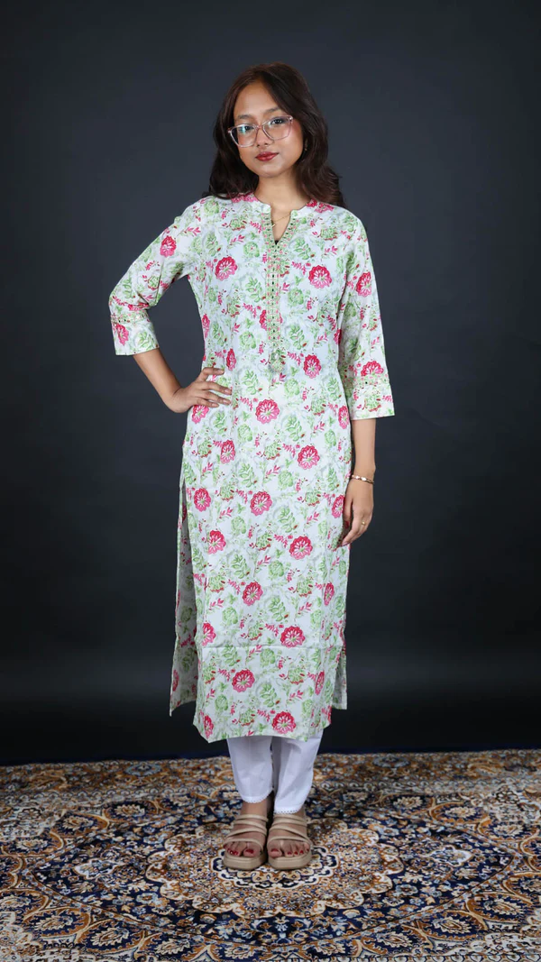 lavender floral printed cotton long kurti | women casual & office wear (copy) lavender floral printed cotton long kurti | women casual & office wear (copy)