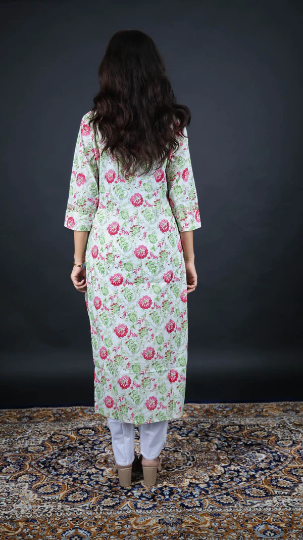 lavender floral printed cotton long kurti | women casual & office wear (copy) lavender floral printed cotton long kurti | women casual & office wear (copy)