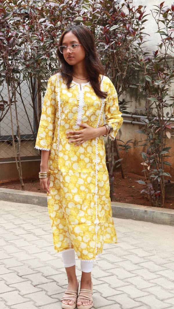 Home mint green floral printed cotton long kurti | women casual & office wear (copy)