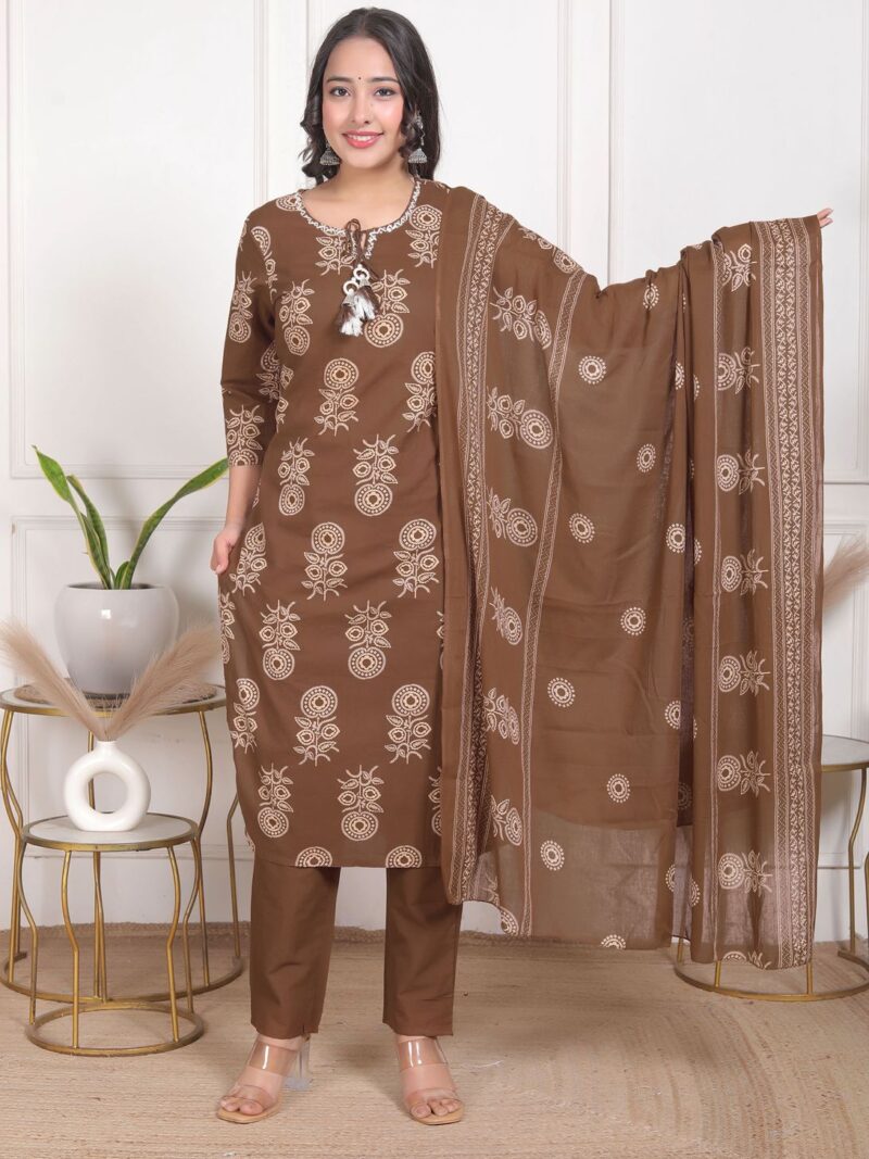 Home mustard yellow rayon printed kurta pant set with dupatta | women part wear ethnic set (copy)