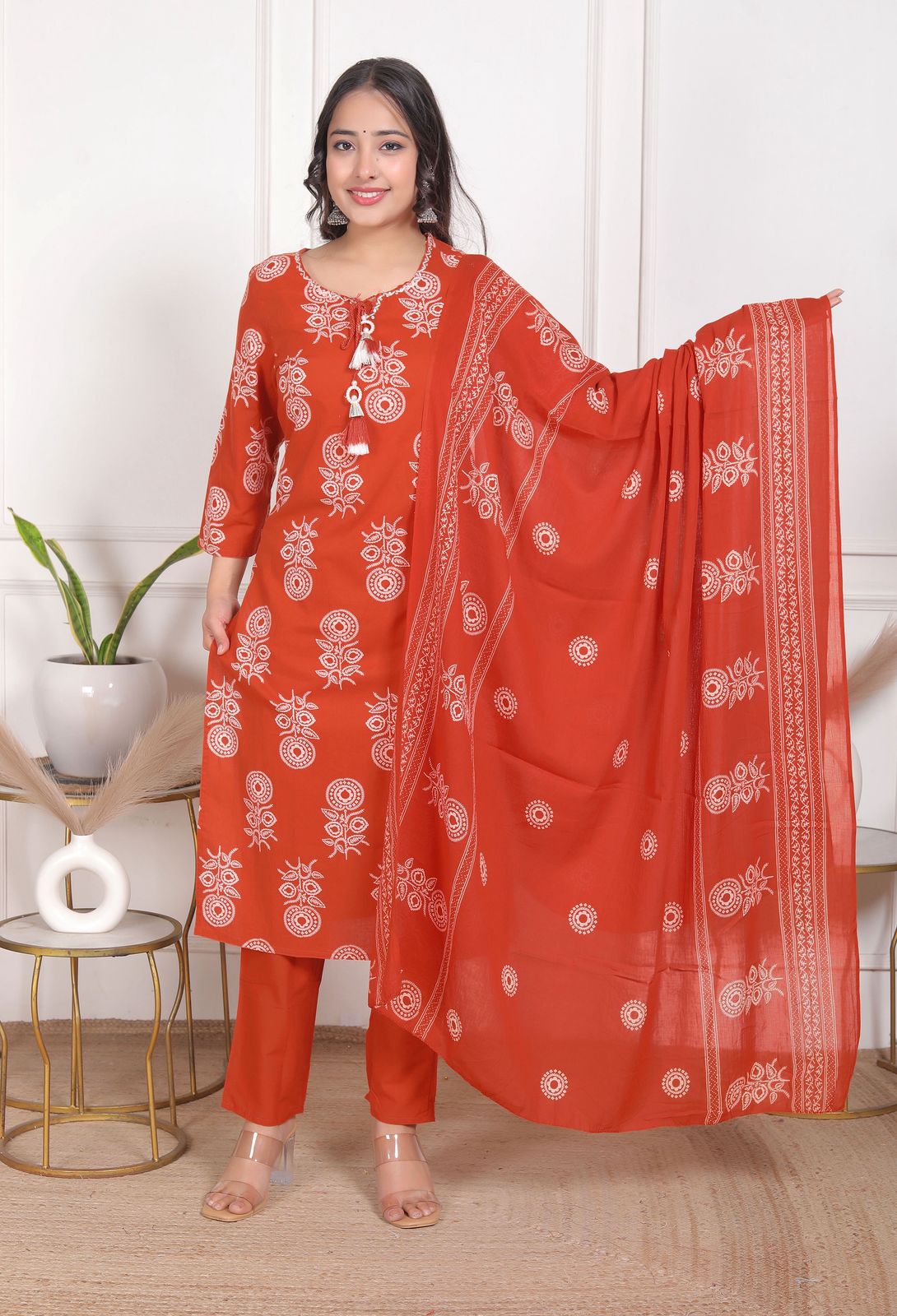 chocolate brown rayon printed kurta pant set with dupatta | women part wear ethnic set (copy) chocolate brown rayon printed kurta pant set with dupatta | women part wear ethnic set (copy)