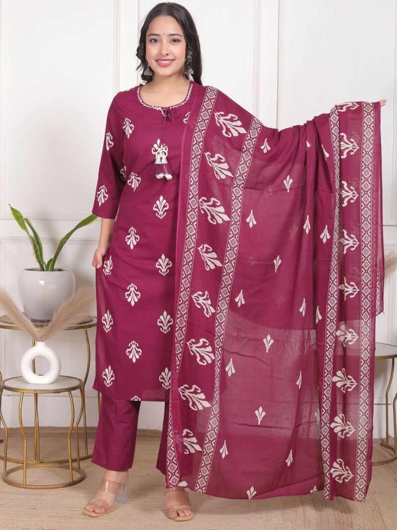 Home wine purple rayon printed kurta pant set with dupatta | women’s elegant part wear ethnic set (copy)