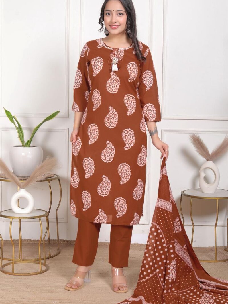 Home olive green rayon printed kurta pant set with dupatta | women part wear ethnic set (copy)